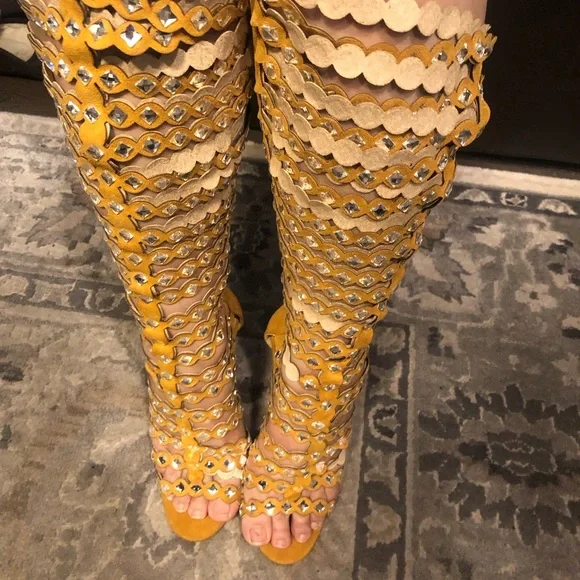 Cape Robbin Open Toe Lace Up Gladiator Over The Knee Thigh High Caged Sandals - Picture 6 of 16